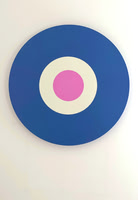 STRIKE, acrylic paint on custom birch panel, 30" diameter, 1.5" profile