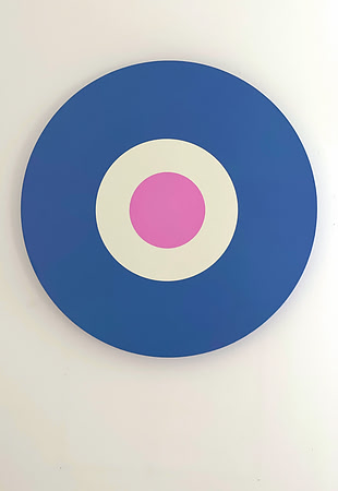 STRIKE, acrylic paint on custom birch panel, 30" diameter, 1.5" profile