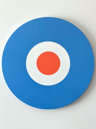 STRIKE, acrylic paint on custom birch panel, 30" diameter, 1.5" profile